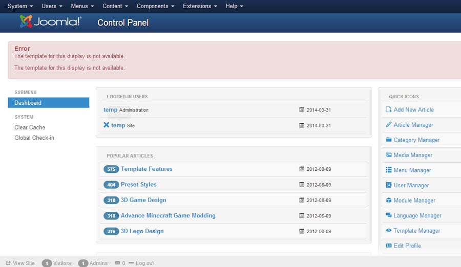 An Error Message in Joomla