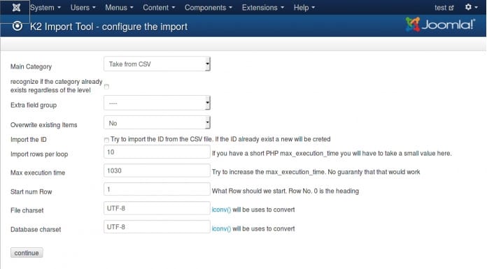 Using the K2 Extension to Import Content in Joomla