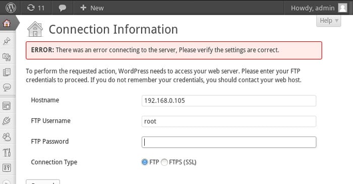 An Error Message in WordPress