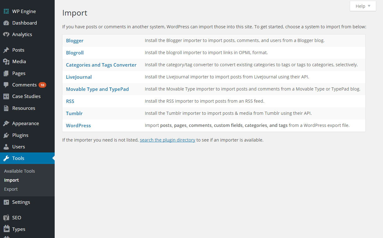 Built-In Import Types in WordPress