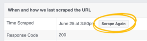 Facebook Debugger: Scrape Again button