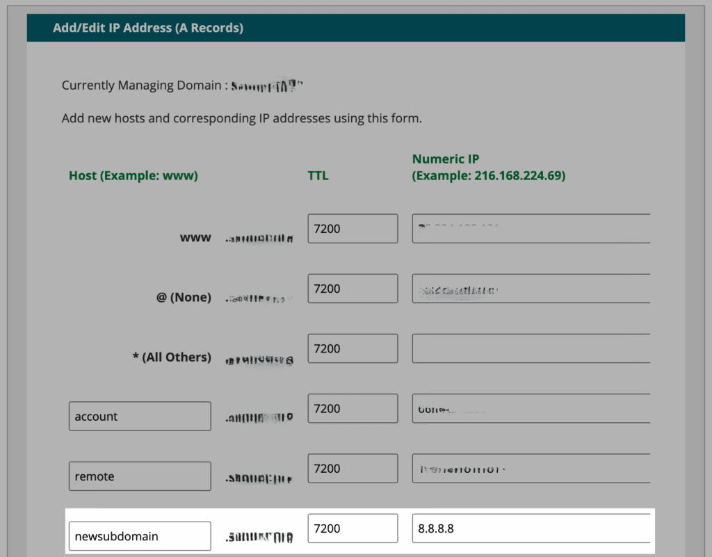 Add an A record for a sub-domain